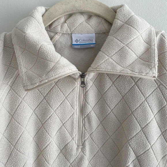 COLUMBIA Cream 1/4 Zip Fleece Diamond Patterned Sweater Size XS - Picture 2 of 14